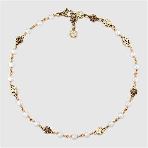 gucci glass pearl necklace|gucci flower necklace.